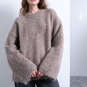 TOPSHOP Knitted Boxy Fluffy Crew Oversized Jumper Sweater in Coffee Taupe 4/6